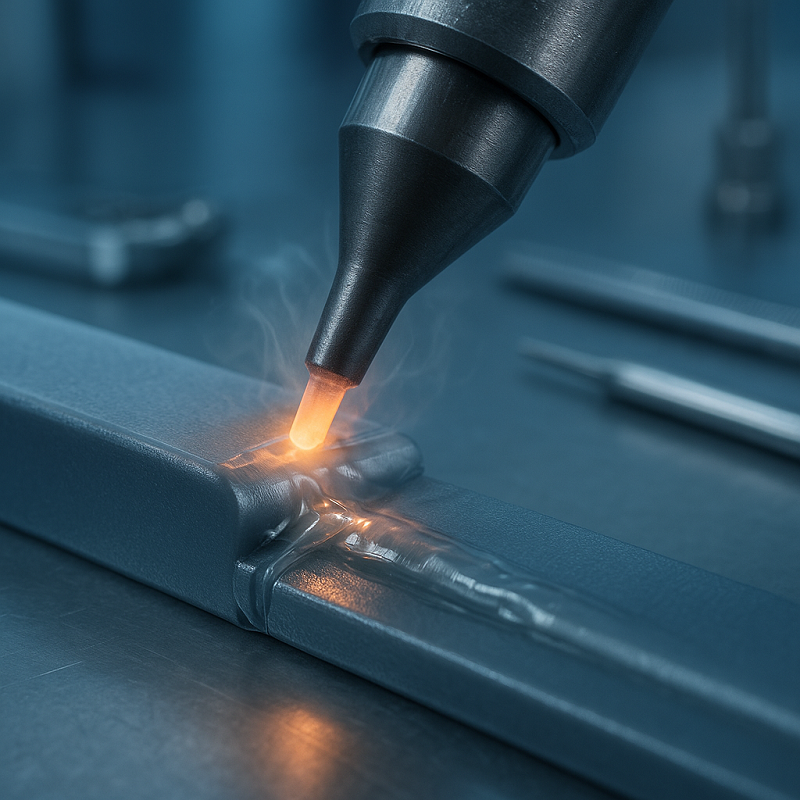 Close-up view of the molecular bonding process during plastic welding, showing interface melting and re-solidification
