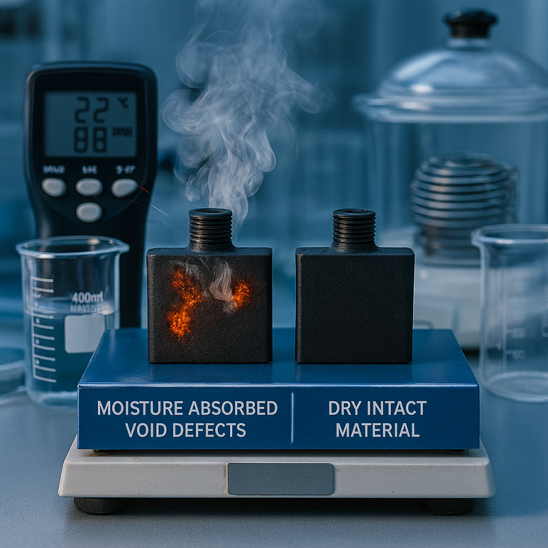 Laboratory test showing moisture absorption in nylon samples