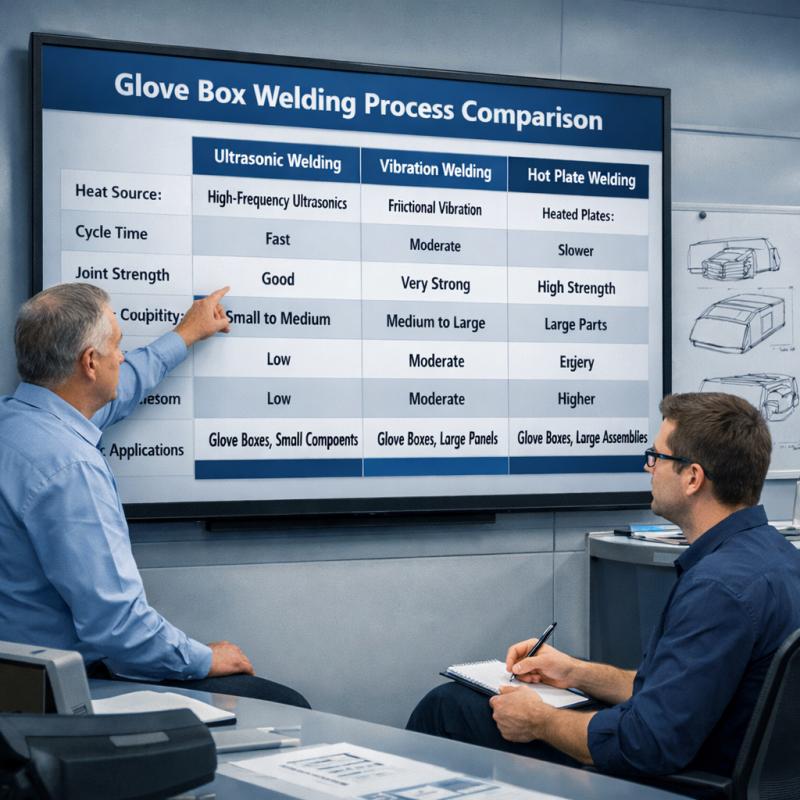 Comparison table of automotive glove box manufacturing process to discuss with engineers