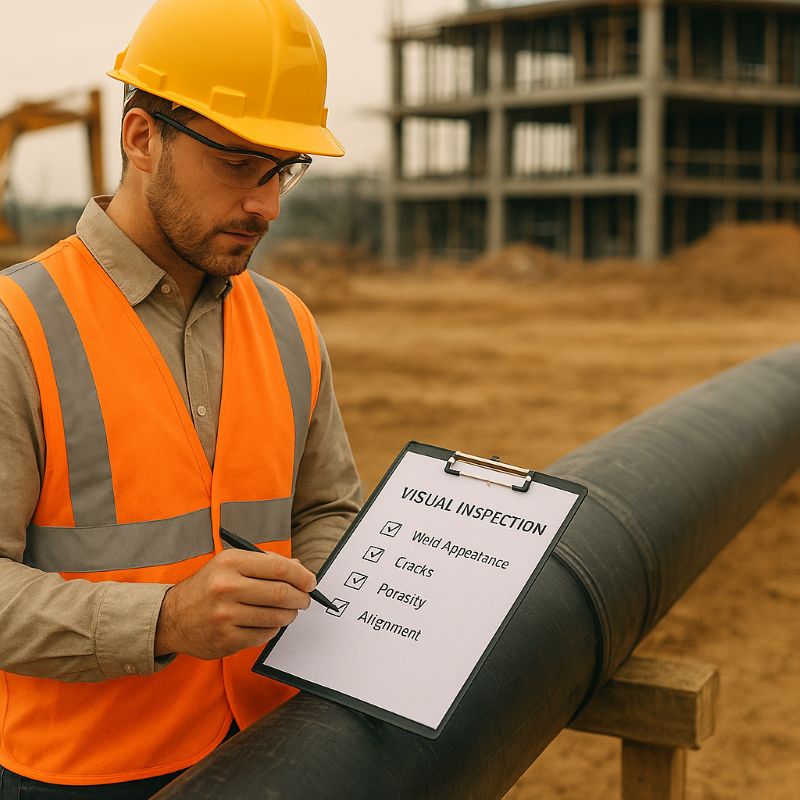 Engineers record the welding quality checklist on site