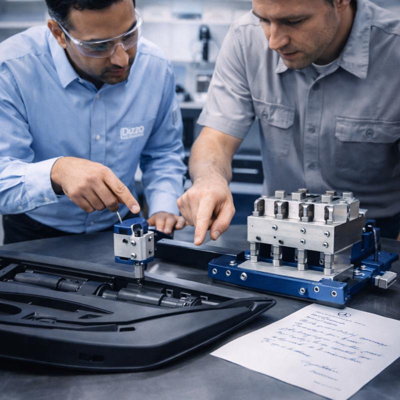 Party A and Party B's engineers discuss the customized plan before the automotive components