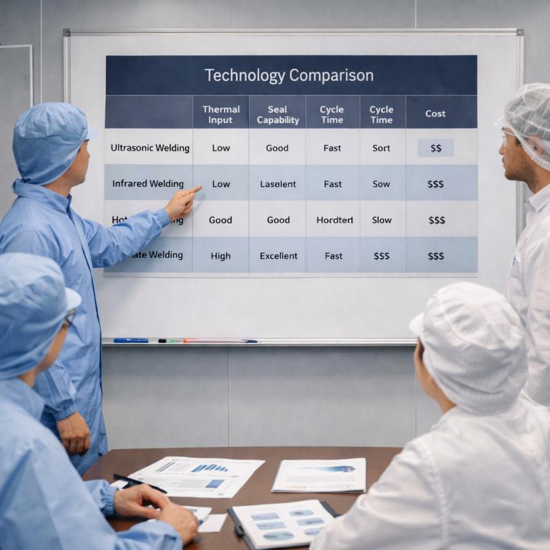 The technical comparison table shows the meeting scene