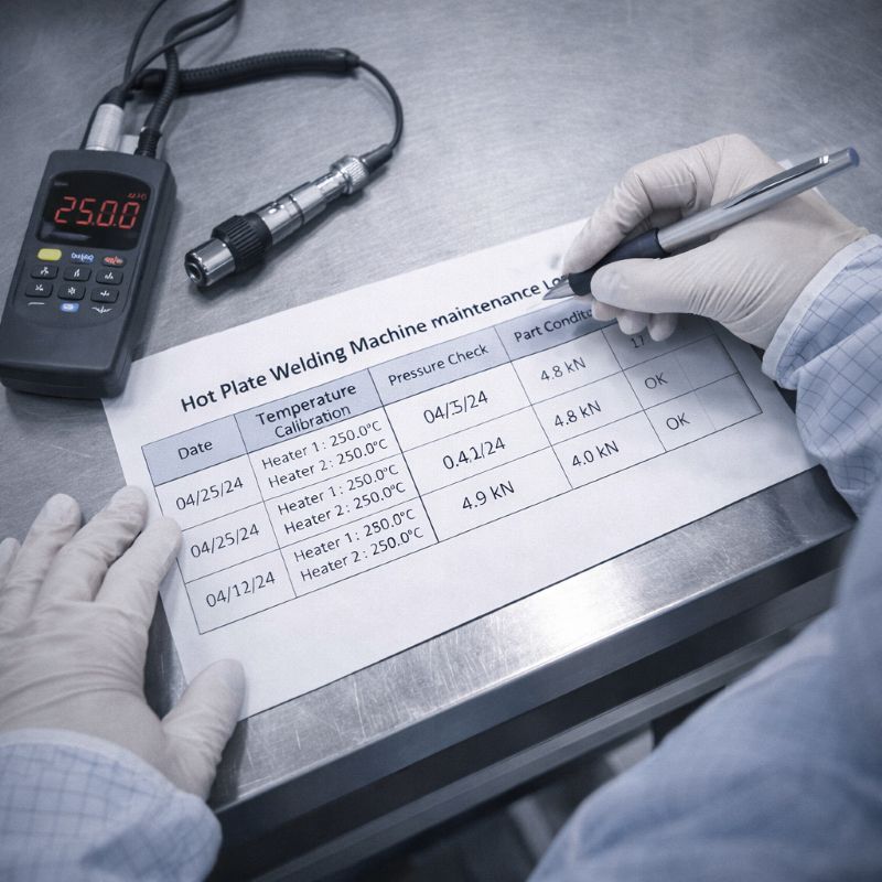 The technician fills out the equipment maintenance record form