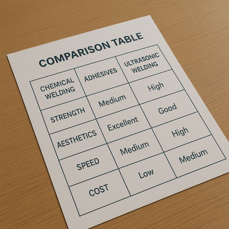 Comparison table of welding methods is shown