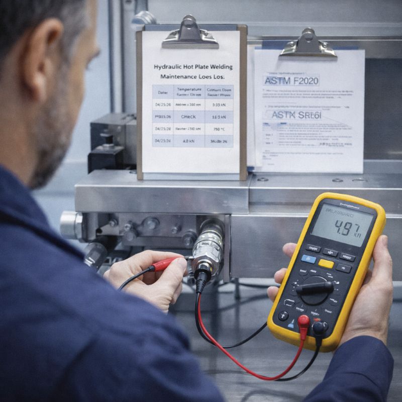 Engineers calibrate welding equipment in the lab