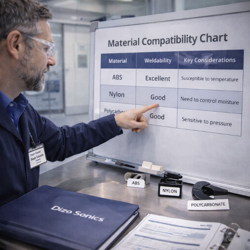 Linear vibration welding material compatibility table and engineer material selection scenario