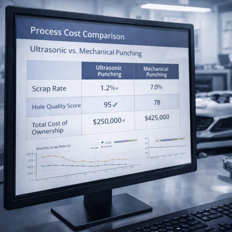 Comparison data dashboard of ultrasonic and mechanical punching technology