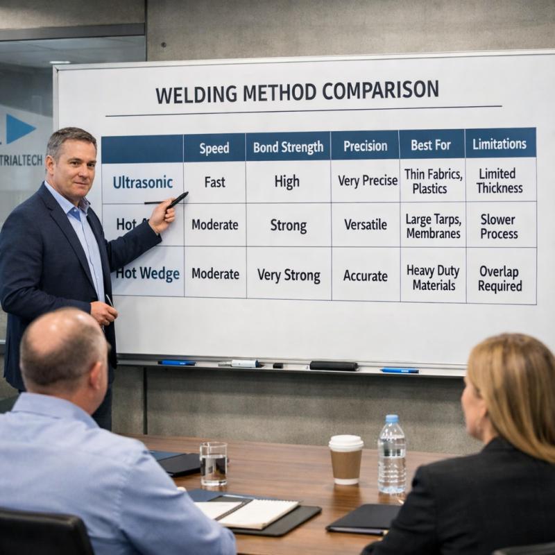 Comparison table of ultrasonic hot air and hot wedge welding methods