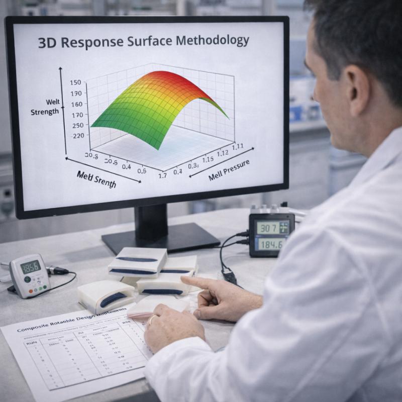 Scientists use statistical software to analyze weld strength data in the laboratory
