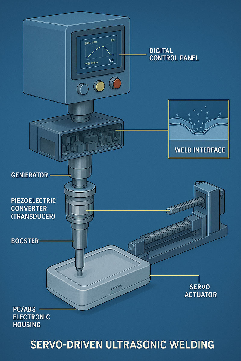 Cross-section view of servo-driven ultrasonic welding system components
