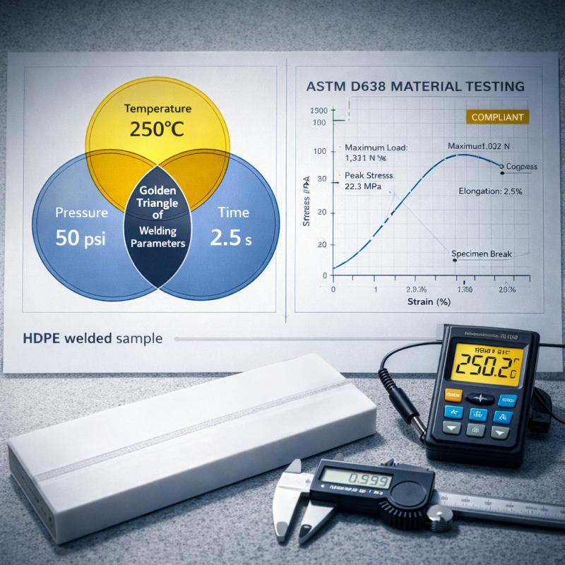 Schematic diagram of the golden triangle of welding parameters and material test data chart