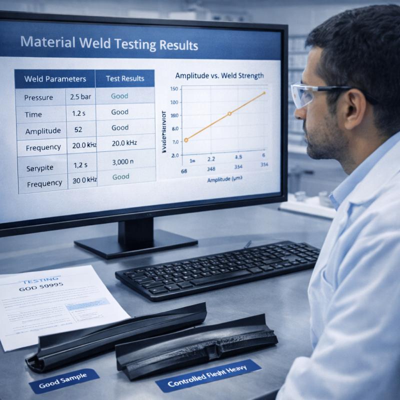 Engineers review welding parameter data sheets in the lab
