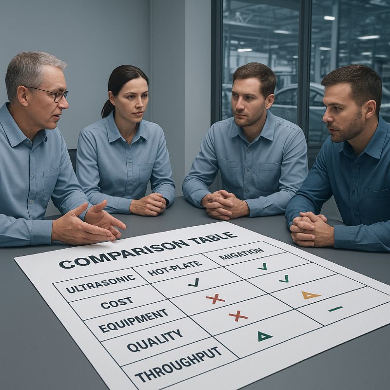 Comparison data table of automotive grille welding technology